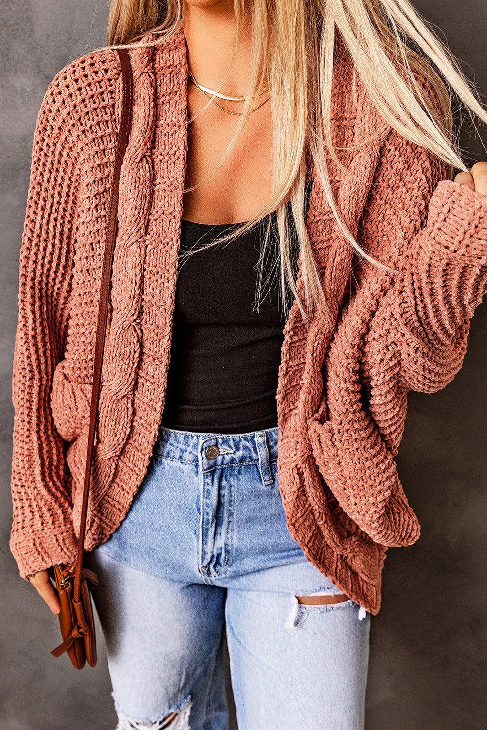 Chunky Knit Solid Cardigan with Pocket
