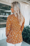 Floral Print Shirred Long Sleeve V Neck Blouse