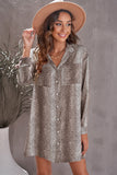 Leopard Print Button Loose Shirt Dress