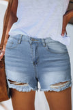 Frayed Hem Denim Shorts with Pockets