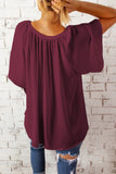 Red Split Neck Pleated Loose Top