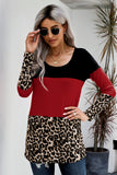 Colorblock Leopard Triple Patchwork Long Sleeve Top