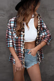 Multicolor Plaid Print Leopard Trim Shirt Jacket