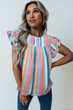 Rose Striped Tiered Ruffle Cap Sleeve Top