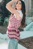 Floral Printed Eyelet Tassel Top