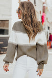 Color Block High Neck Pullover Sweater