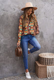 Multicolor Aztec Leopard Patchwork Side Split Pullover Top