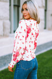 Round Neck Bishop Sleeves Floral Blouse