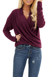 V-Neck Wrap Front Irregular Twist Hem Long Sleeve Top