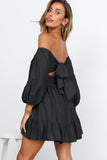 Bow Knot Square Neck Ruffled High Waist Mini Dress