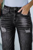 High Rise Washed Distressed Flare Jeans