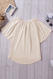 Beige Split Neck Pleated Loose Blouse