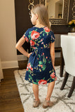 Short Sleeve Pocketed Children's Floral Dress