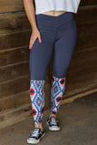 Crossover High Waist Aztec Print Patchwork Yoga Leggings