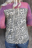 Rose Tie Dye Leopard Patchwork Pocket V Neck Top