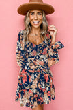 Floral Tiered Long Puff Sleeve Mini Dress
