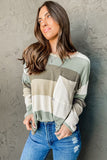Color Block Ribbed Long Sleeve Top with Pocket