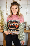 Aztec Splicing Long Puff Sleeve Sweatshirt