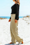 Buckle Back Decor Corduroy Wide Leg Pants