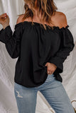 Black Frilled Off-shoulder Neckline Loose Blouse