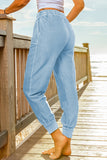 Sky Blue Elastic Waist Jogger Pants with Pockets