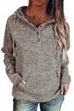 Heathered Print Button Snap Neck Pullover Hoodie