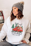 Christmas Truck Letter Graphic Print Pullover Sweatshirt