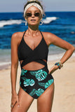 Halter Cross Wrap Floral Print One-piece Swimwear