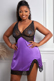 Satin Lace Splicing Spaghetti Straps Plus Size Lingerie