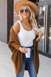 Waffle Knit Open Front Rounded Hem Cardigan