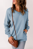 Sky Blue V Neck Drop Shoulder Sweatshirt with Pocket