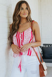 Boho Print V Neck Front Buttons Thin Straps Tank