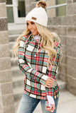 Multicolor Cowl Neck Plaid Drawstring Hoodie with Thumb Hole