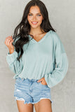 Loose Fit Ribbed V Neck Hoodie