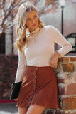 Brown Button Front Corduroy Mini Skirt