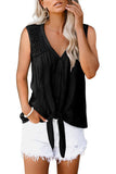 Lace Tie Front Button Tank Top