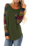 Color Block Striped Pocket Long Sleeve Top