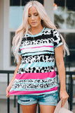 Cow Leopard Striped O-Neck Western Tee