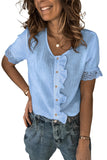 Ruffles Button Short Sleeve Shirt with Lace Detail