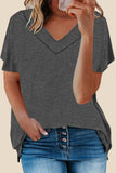 Oversized Mineral Wash Cotton Blend V Neck Short Sleeves Top