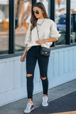 Plain Drop-shoulder Pullover Sweatshirt /Black/Green