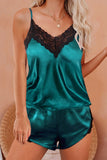 Lace V Neck Imitated Silk Pajamas Set