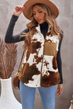 Cow Pocket Zipper Plush Warm Sleeveless Vest Coat