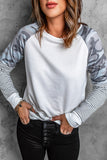 Round Neck Raglan Sleeve Camo Striped Patchwork Top