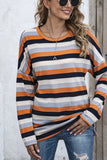 Multicolor Striped Drop Shoulder Loose Top with Slits