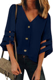 Flare Sleeve V Neck Button Blouse