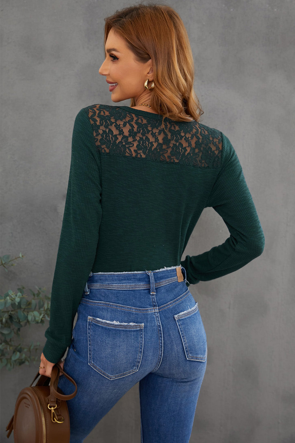 Lace Back Buttoned Henley Top