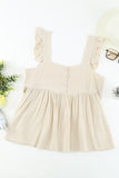 Khaki Flutter Shoulder Babydoll Top