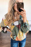 Square Neck Mixed Print Blouse