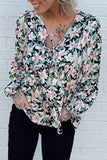 Black Floral Print Lace Up Blouse
